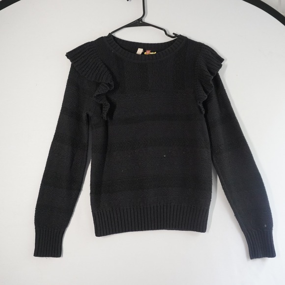 Pilcro and the Letterpress Sweater S Black Ruffle Shoulder Crew Neck Knit - Picture 1 of 8
